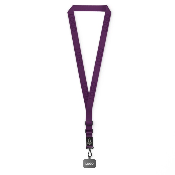 Woven adjustable crossbody phone holder with logo engraved metal plate - Deep Purple