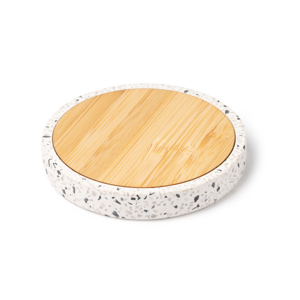 Personalised wireless charger in bamboo and recycled terrazzo 10W