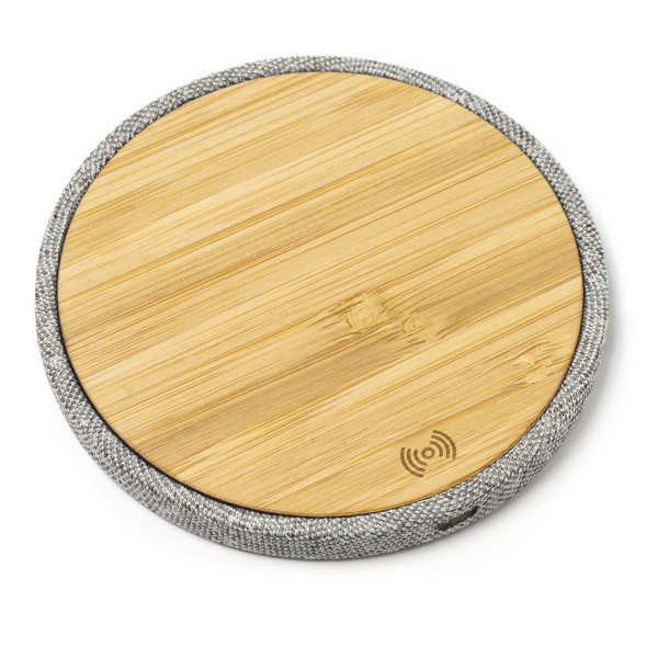 Custom wireless charger made of RPET and bamboo 10W