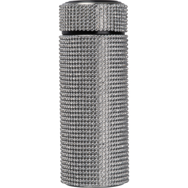 Small stainless steel drinking bottle with rhinestone accents EDWARD - Silvergrey