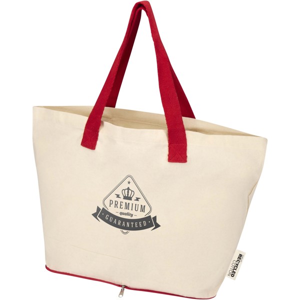 Tote bag pieghevole in cotone riciclato certificato GRS da 140 g/m² Sierra - 12L - Naturale / Rosso