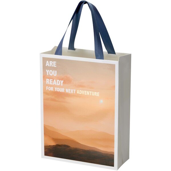 Smartfold 210 g/m² paper bag with ribbon handles and matt lamination -  24 x 10 x 32 cm - Blue