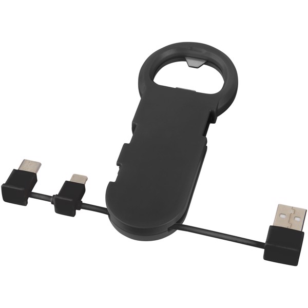 Phial bottle opener with 3-in-1 charging cable