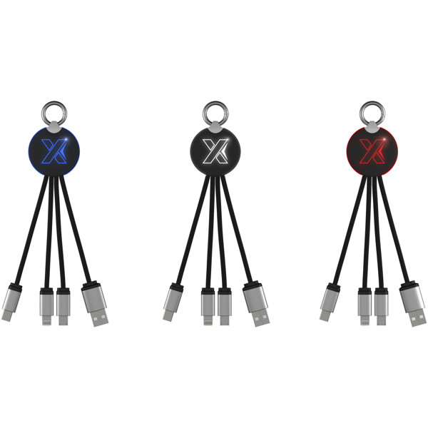Câble rond 3-en-1 avec logo lumineux SCX.design C16 - Bleu / Noir