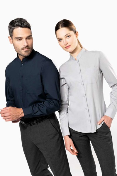 Ladies' Long-Sleeved Mandarin Collar Shirt - White / L