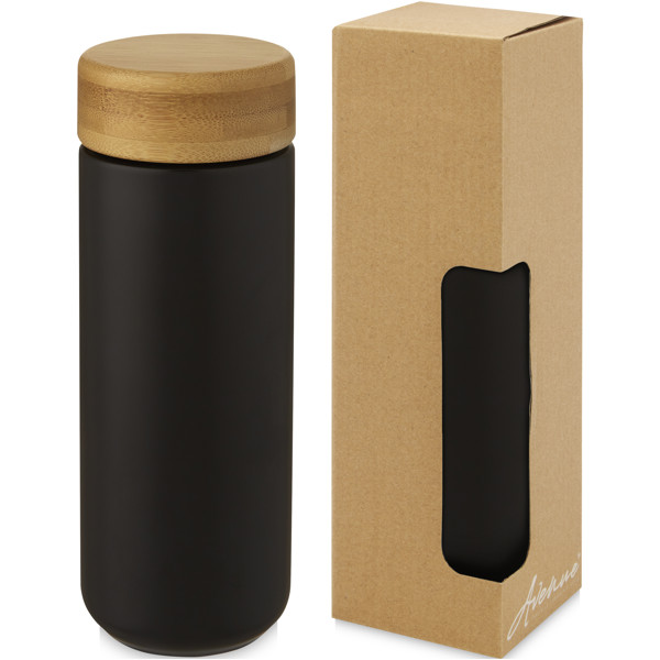 Gobelet en céramique Lumi de 300 ml avec couvercle en bambou - Noir