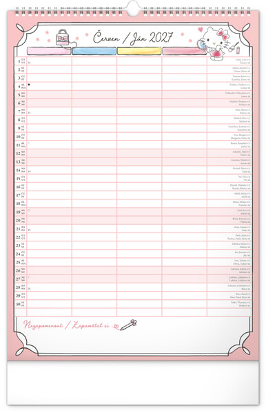 Notique Nástěnný Kalendář Rodinný Plánovací Hello Kitty Xl 2027, 33 x 46 cm