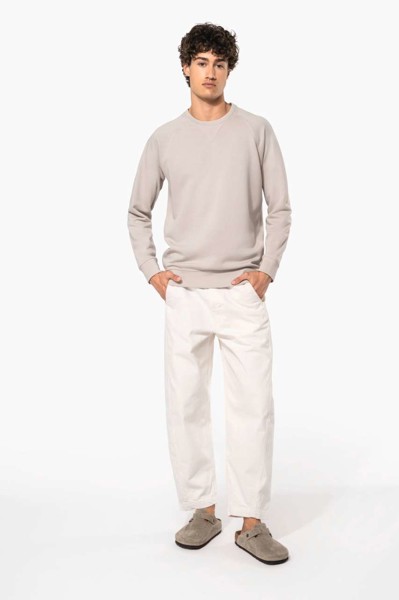 Men's Organic Cotton Crew Neck Raglan Sleeve Sweatshirt - Snow Grey / L