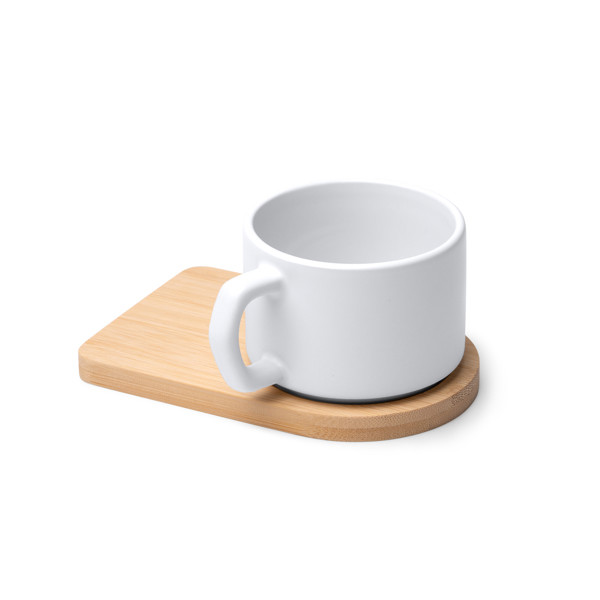 Personalised ceramic mug 180 ml with bamboo base and coaster
