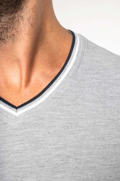 Men's Piqué Knit V-Neck T-Shirt - White / Navy / Red / 3XL
