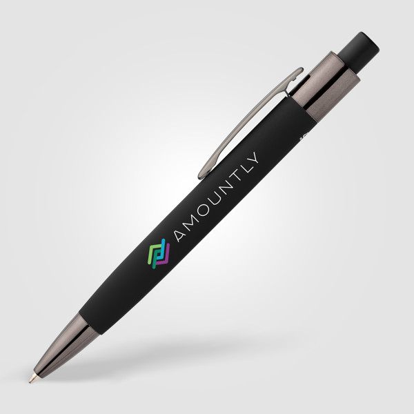 Malmö Recycled Aluminium Soft Touch Barrel Pen - Black / 4 Colour inkjet