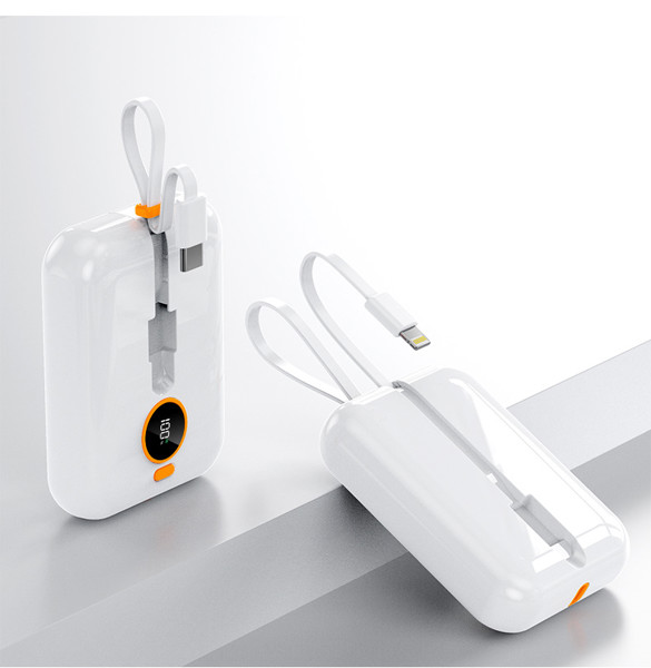 Powerbank with cable 10000mAh - WHITE