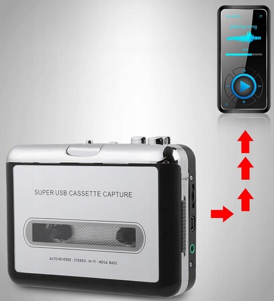 Cassette player with USB-to-MP3 converter