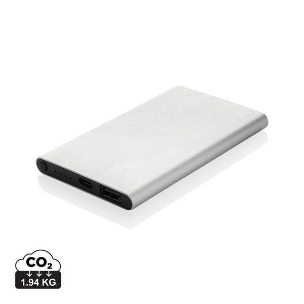 Powerbank 4000mAh en plastique recyclé/aluminium RCS - Argent