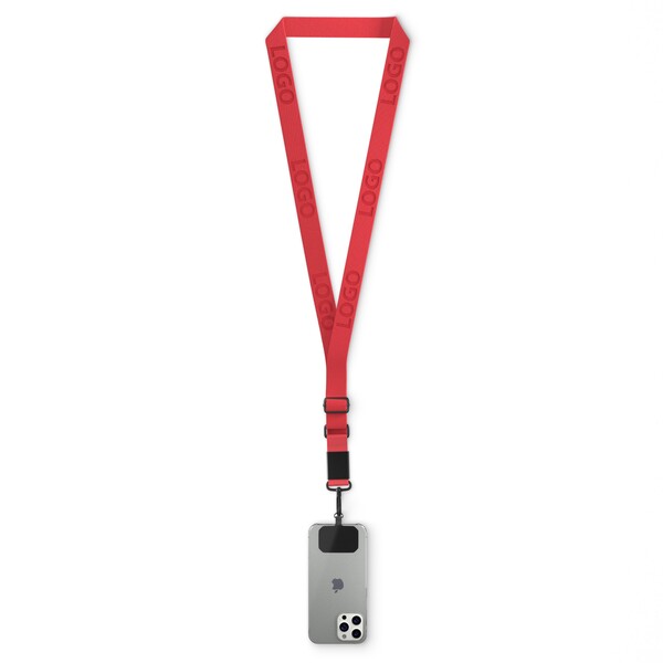 Woven adjustable crossbody phone holder with logo engraved metal plate - Bright Red