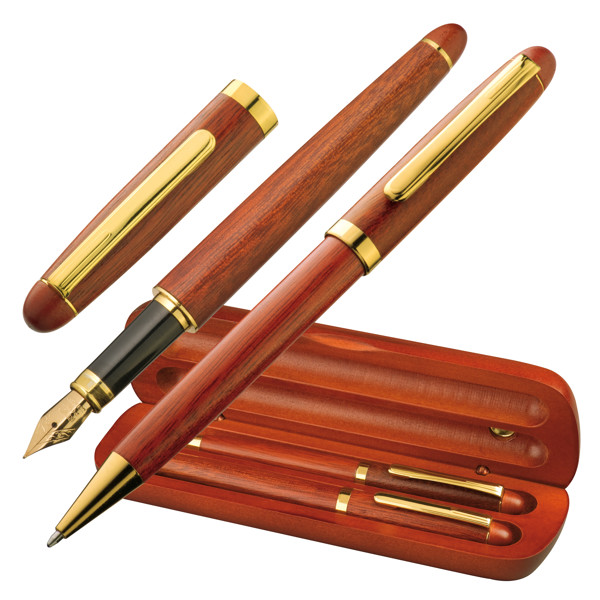 Rosewood pen set in case DIRK - Brown