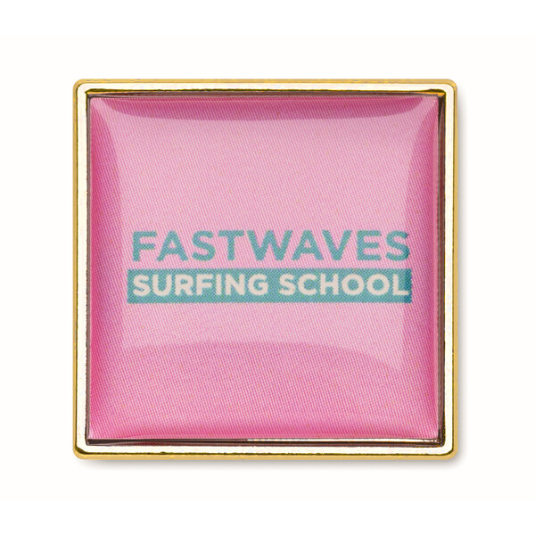 Square metal lapel pin with doming - Imitation gold / Individual polybag