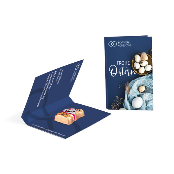 Promotion Card, Business Card Format, Easter Bunny, White / 1 Riegelein Chocolate Easter Bunny, 5 G
