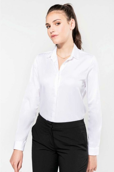 Ladies' Long-Sleeved Twill Shirt - White / 2XL
