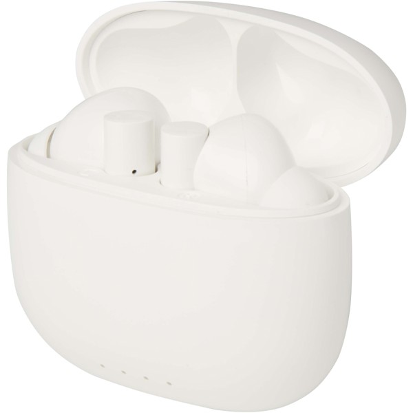 Alterf True Wireless Bluetooth® Headset aus recyceltem Kunststoff mit Silikon-Ohrstöpseln - weiss