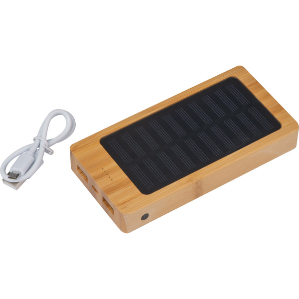 VALENTINA 8000 mAh napelemes powerbank bambuszból - Beige