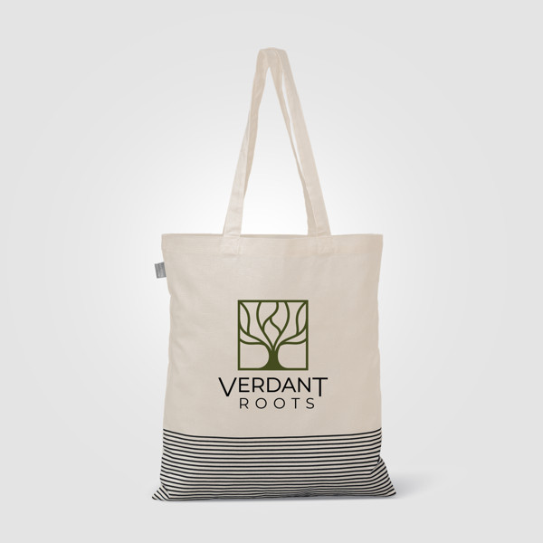 Aro Recycled 5 oz Cotton Micro Stripe Tote Bag - 9.7L - Black / Silkscreen