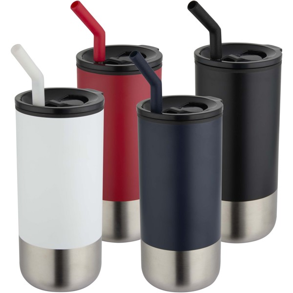 Grayson 480 ml RCS recyklovaný izolovaný pohár so slamkou - Čierna
