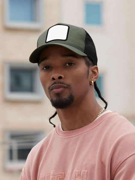 Appliqué Patch 5 Panel Trucker - Stone / Shadow Grey