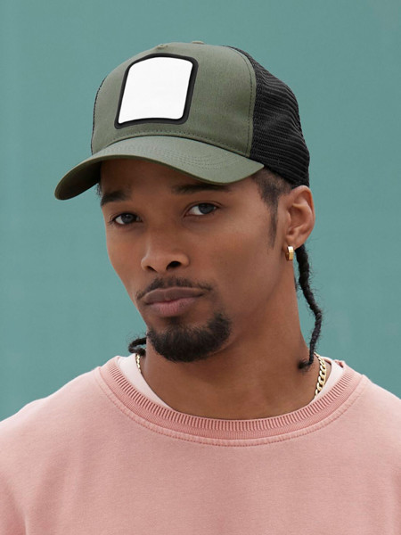 Appliqué Patch 5 Panel Trucker - Stone / Shadow Grey