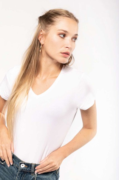 Ladies' Short-Sleeved V-Neck T-Shirt - White / M