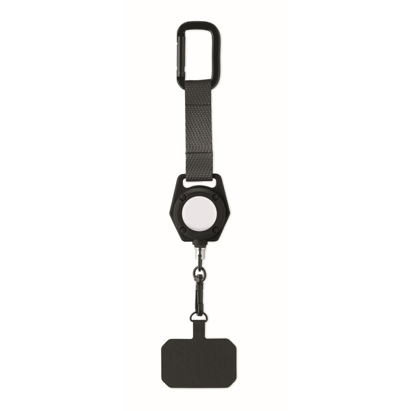 Suporte para telemóvel robusto, anti-queda e antirroubo, em forma de bobina, com correia - Cor integral / Preto