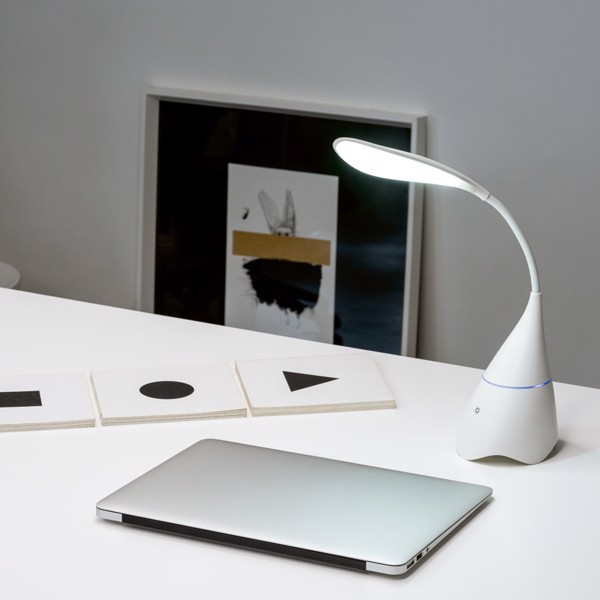GRAHAME. Lampe de bureau portable avec haut-parleur et autonomie de 5h en ABS recyclé (100 % rABS)