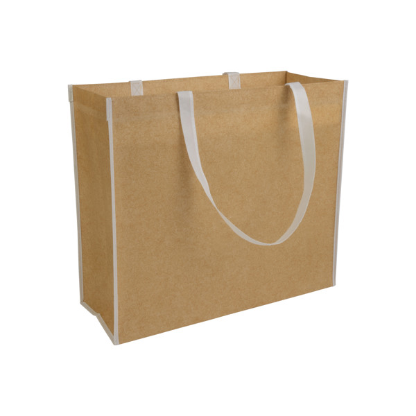 Not Woven Laminated Shopping Bag With Long Colored Handles And Gusset - White