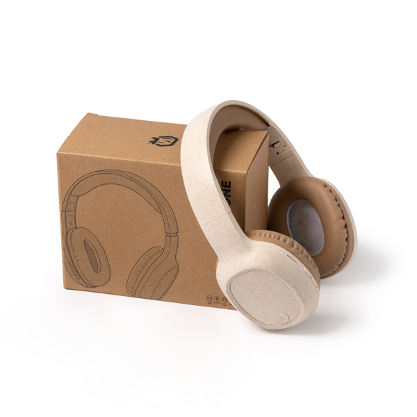 Auriculares inalámbricos personalizados de fibra de trigo con Bluetooth y radio FM