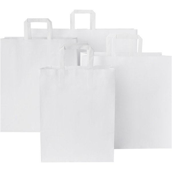 Sac en papier Kraft 80-90 g/m² avec poignées plates, 25 x 11 x 31 cm - Blanc