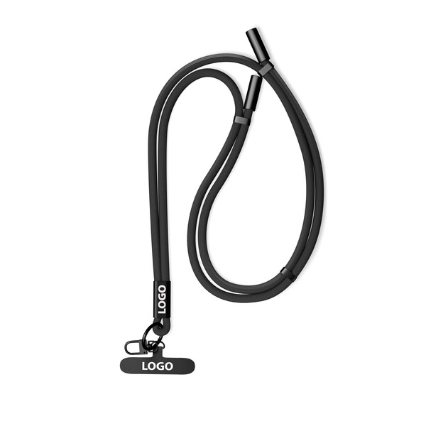Adjustable type C to C, 60W charging cable & data transfer lanyard and phone holder - Black