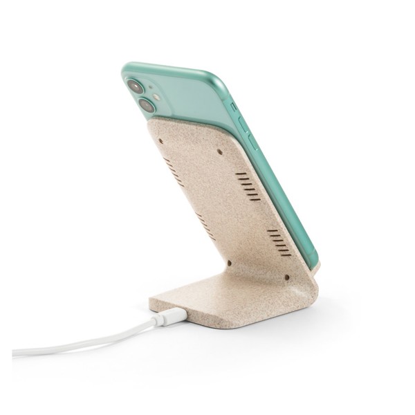 Suporte para smartphone com carregador wireless super rápido 15W em ABS reciclado e bambu - ENGLERT