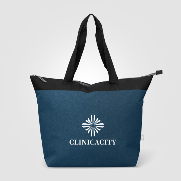 Sac isotherme cabas Metropolis 20 L en polyester recyclé 600D avec fermeture zippée – 44 canettes - Bleu marine / Sérigraphie