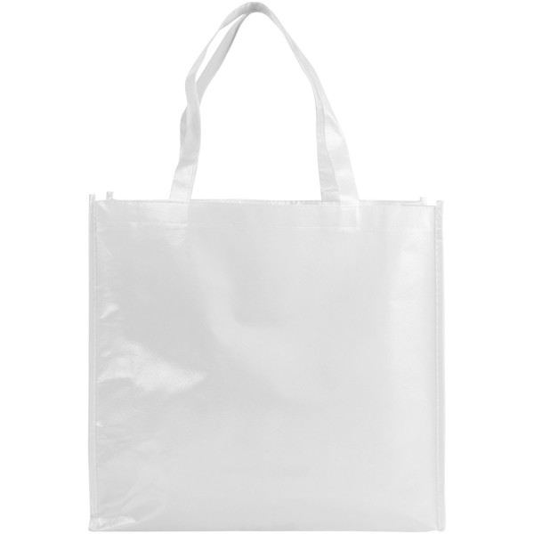 Shiny laminated non-woven shopping tote bag - White