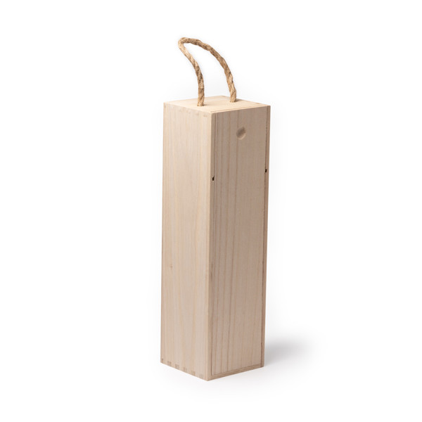 Caja de madera personalizada para botella de vino con asa y soporte para cuello