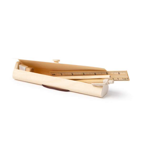 Personalised natural wood writing set with case 5 pieces
