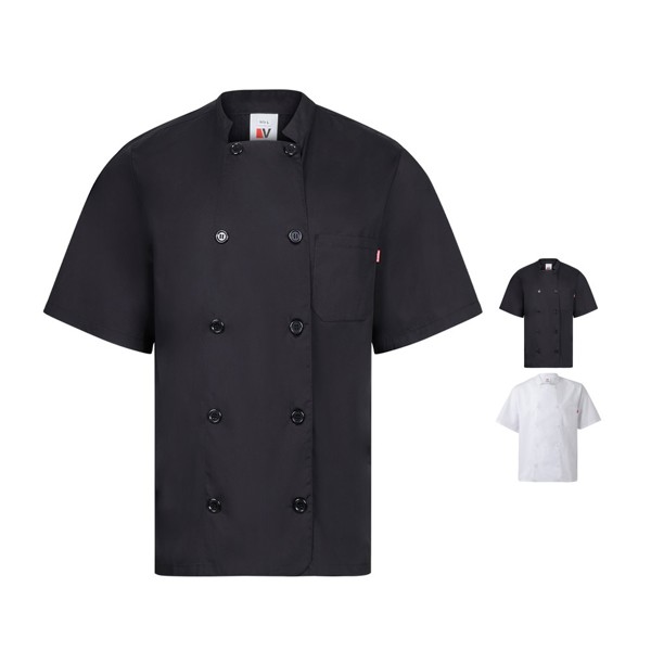 VL DURGA. Veste de cuisine à manches courtes en popeline (110g/m²), en coton (35%) et polyester (65%) - Blanc / S