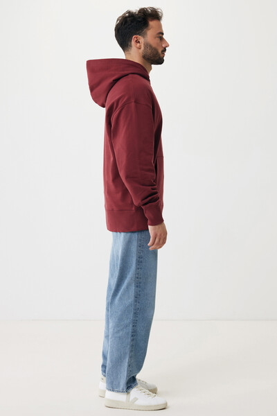 Mikina s kapucí Iqoniq Yoho relaxed fit z recykl. bavlny - Vínově Červená / XL