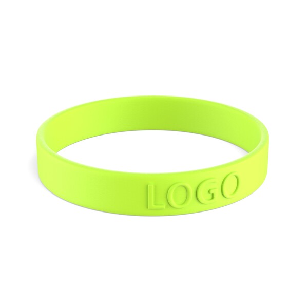 Customised silicone wristbands (12mm width) - Vibrant Lime Green / 18x1.2x0.2cm