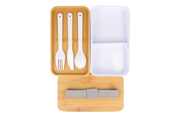 Boîte à lunch Bento R-PP & Bambou - Blanc