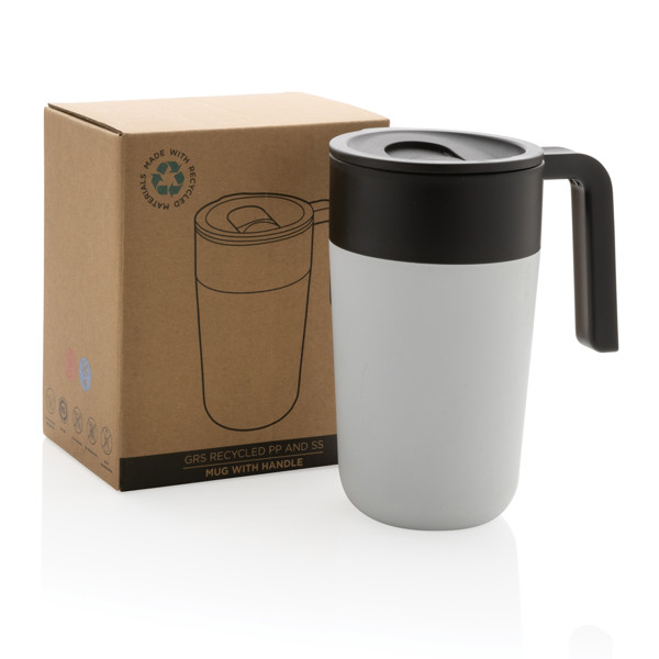 GRS Recycled PP and SS mug with handle - White