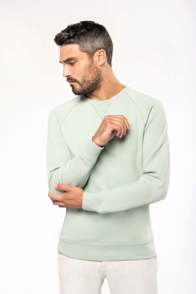 Men's Organic Cotton Crew Neck Raglan Sleeve Sweatshirt - Snow Grey / L