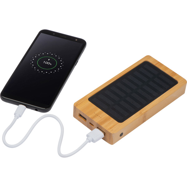 VALENTINA 8000 mAh napelemes powerbank bambuszból - Beige