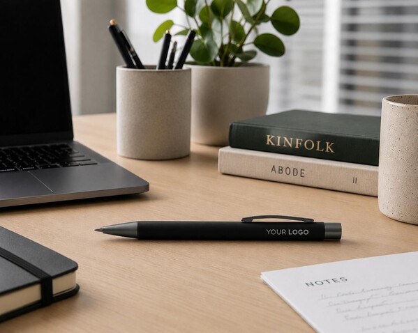 Ballpen Emmett | Recycled | Rubber finish - black