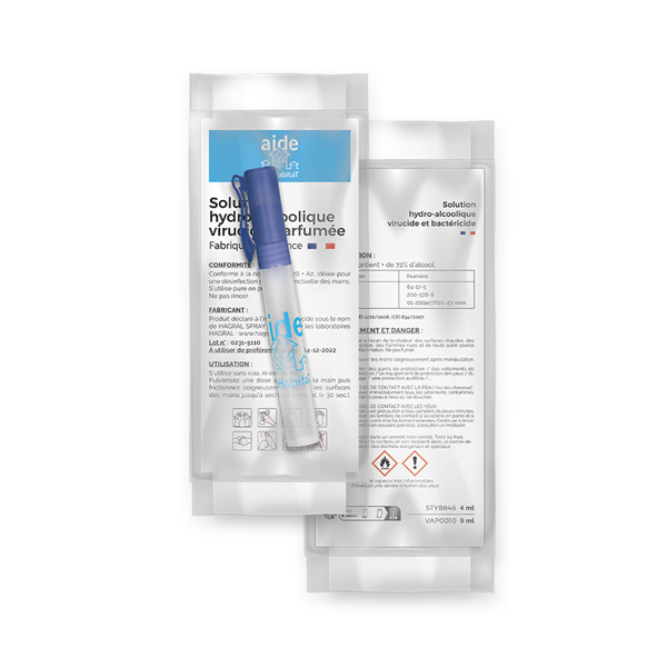 VAPORISATEUR 9 ml UTILE DE SOLUTION HYDROALCOOLIQUE - Translucide